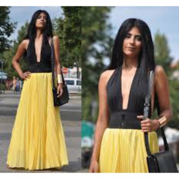 💋GORGEOUS💋 Pleated Maxi Skirt in Yellow - Picture 2 of 9